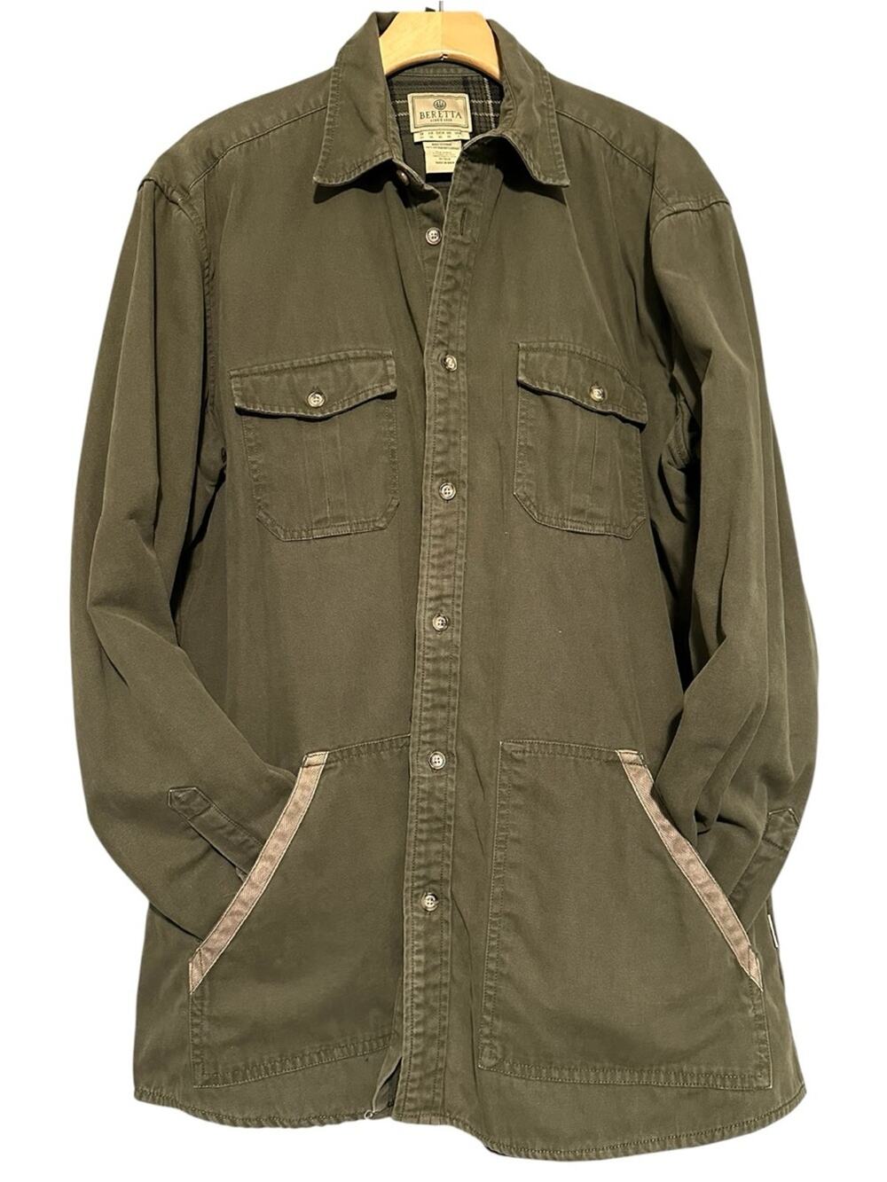 Beretta Vintage Men’s Size L Olive Green Canvas Lightweight Utility Shirt Jacket